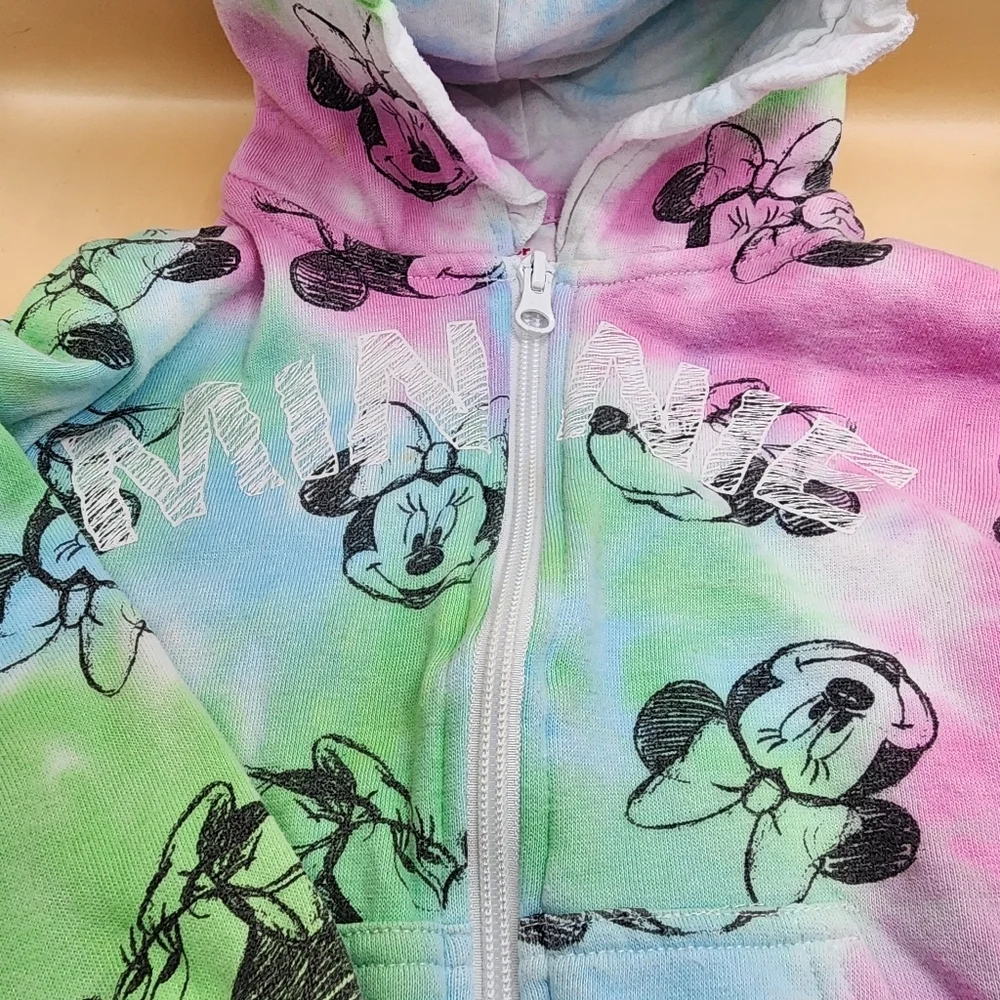 Minnie Mouse Sweatshirt Child's 4T Hoodie Zip Disney Junior Tie Dye - Picture 2 of 7